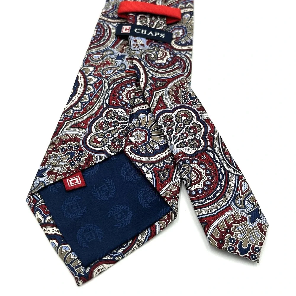 Chaps 100% Silk Hand Made Men's Neck Tie Maroon Blue Paisley 3.5 Width 58 Length